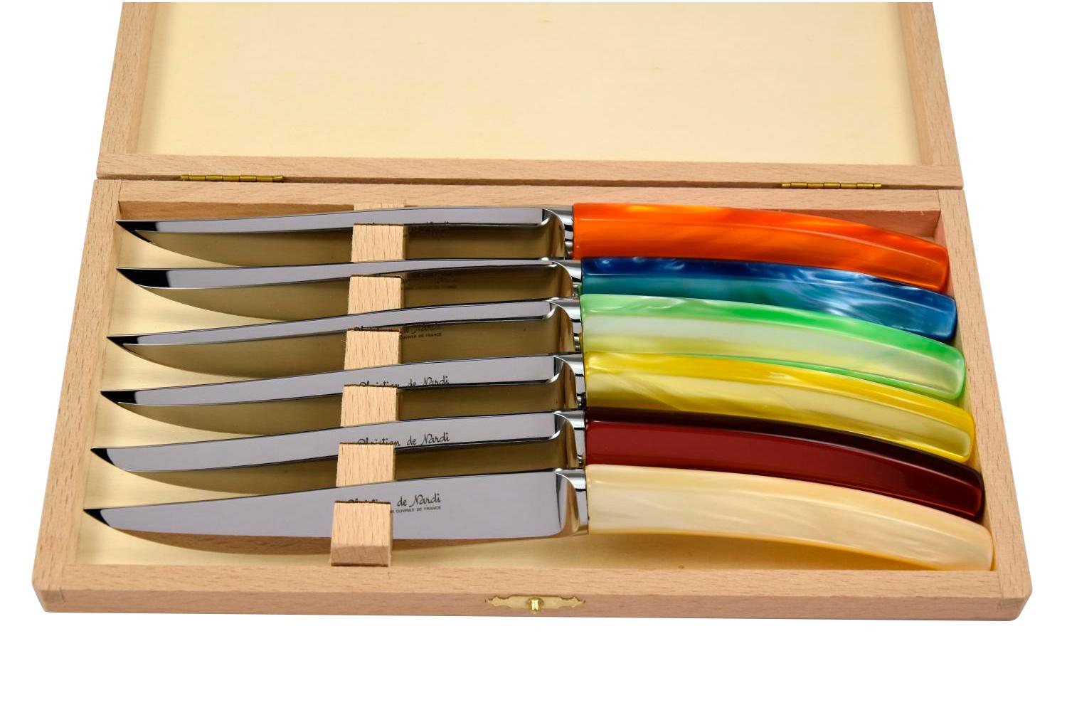 MODELE SILENE
couteau table par 6
manche plexi six coloris assortis