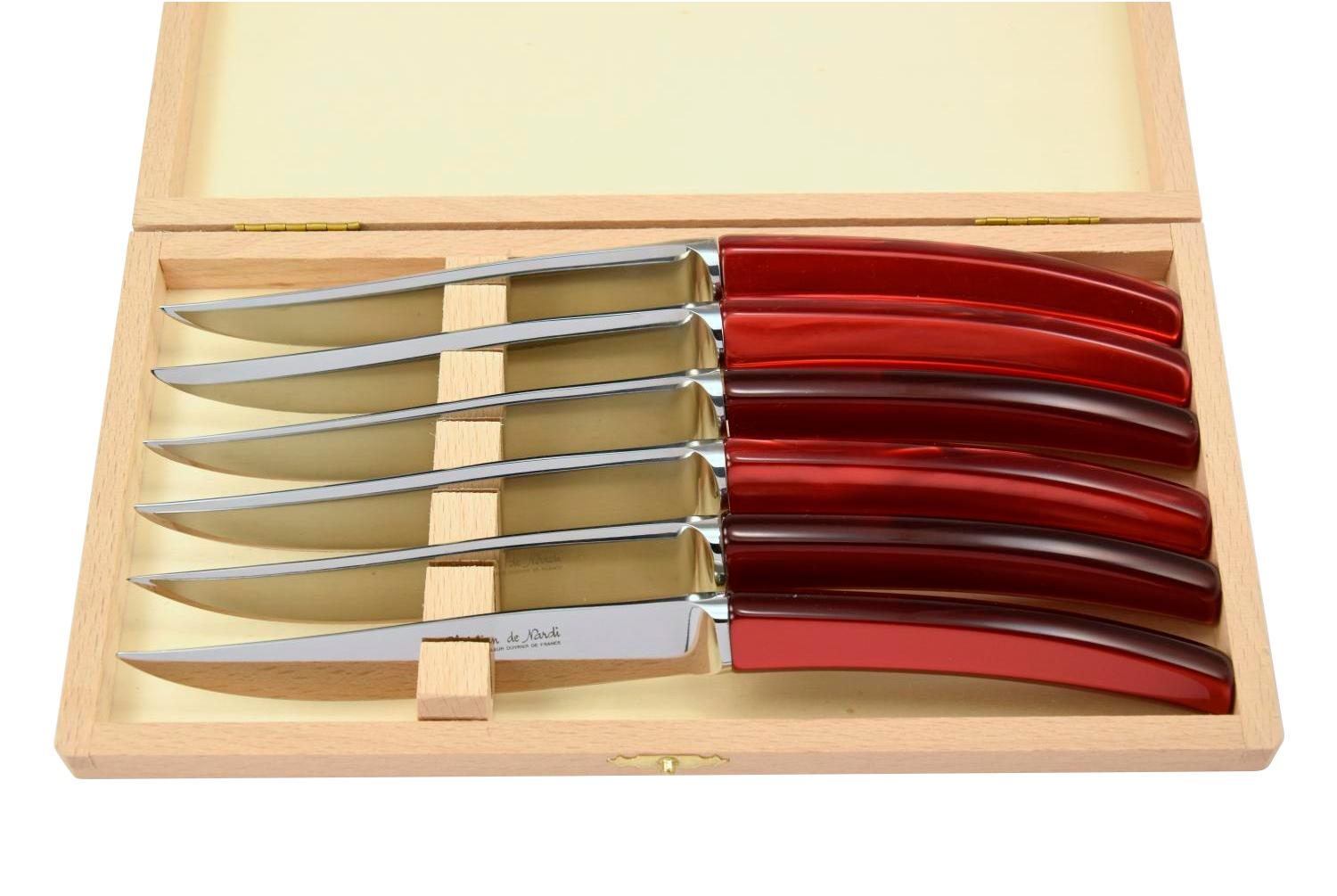 MODELE SILENE
couteau table par 6
manche plexi rouge nacré